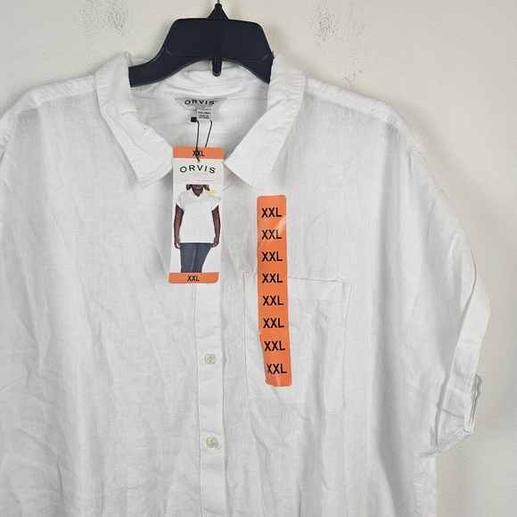 Orvis Women's Button-Up Short Sleeves Chest Pocket Blouse Linen Blend NWT White - Picture 3 of 7